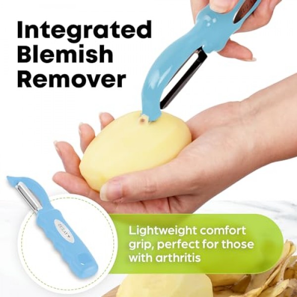 흠집 제거 장치가 내장된 Zulay 프리미엄 회전식 야채 필러 - 스테인레스 스틸 감자 필러 - 편안한 그립감을 갖춘 야채 필러 - 사과, 당근, 오이, 감자용 식품 필러 - 블루
