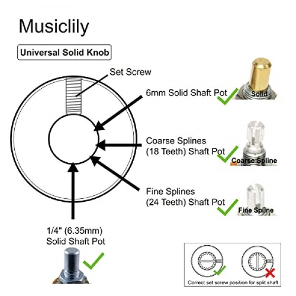Musiclily Pro 1/4인치 스틸 전복 탑 돔 손잡이(고정 나사 포함) 일렉트릭 기타 또는 베이스용 범용 피팅 컨트롤 손잡이, 크롬(2개 세트)