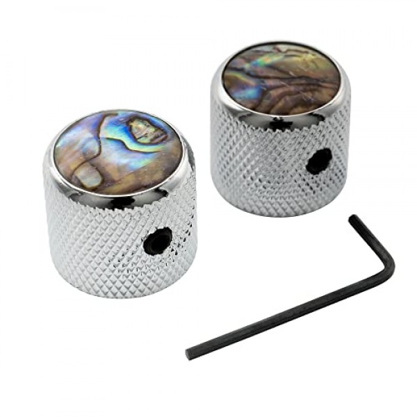 Musiclily Pro 1/4인치 스틸 전복 탑 돔 손잡이(고정 나사 포함) 일렉트릭 기타 또는 베이스용 범용 피팅 컨트롤 손잡이, 크롬(2개 세트)