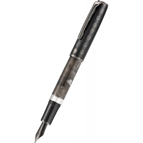 Hongdian N7 그레이 수지 피스톤 만년필, 상단에 이리듐 파인 포인트 클래식 펜 Robbit, 금속 상자 그레이 파인 포인트가 있는 부드러운 필기구