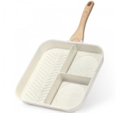 ESLITE LIFE 스토브 탑용 붙지 않는 분할 조식 그릴 팬, 실내 요리 및 야외 그릴링을 위한 11인치 3-In-1 다용도 사각형 대형 그릴 프라이팬 팬, PFOA 없음, 크림