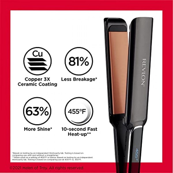 Revlon 구리 부드러운 헤어 플랫 아이언 | 빠르고 윤기나는 스타일을 위한 곱슬 머리 제어, (XL 1-1/2인치), 블랙