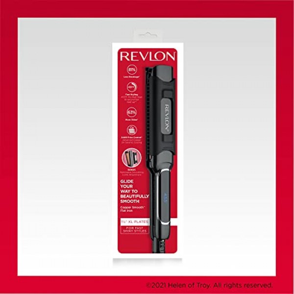 Revlon 구리 부드러운 헤어 플랫 아이언 | 빠르고 윤기나는 스타일을 위한 곱슬 머리 제어, (XL 1-1/2인치), 블랙