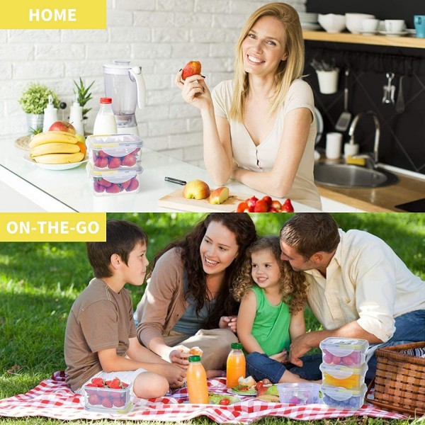 뚜껑이 있는 500ML 밀폐 플라스틱 식품보관용기 6개 세트, EASYLOCK 식사 준비 상자 직사각형 샐러드 테이크아웃 상자 부분 조절 도시락 상자(투명) 500ML-6PACK 옐로우&그레