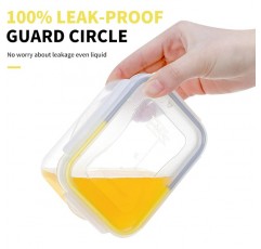 뚜껑이 있는 500ML 밀폐 플라스틱 식품보관용기 6개 세트, EASYLOCK 식사 준비 상자 직사각형 샐러드 테이크아웃 상자 부분 조절 도시락 상자(투명) 500ML-6PACK 옐로우&그레