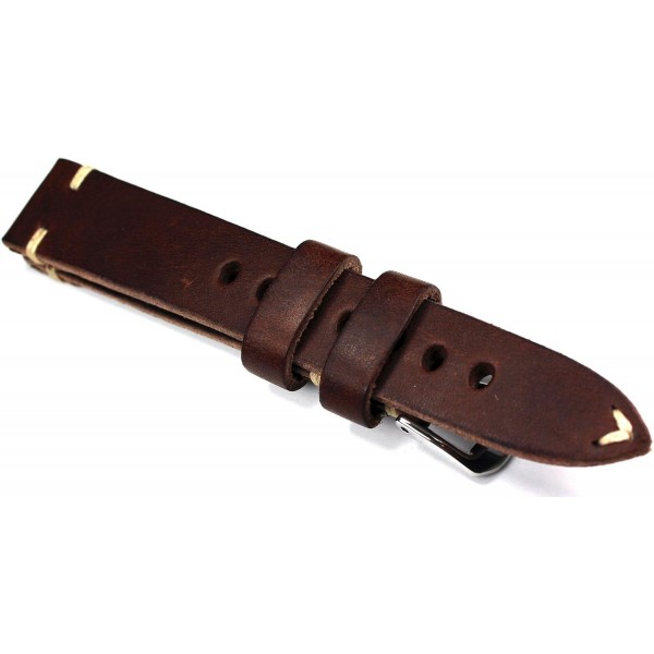 Rios 1931 19 mm 남성용 가죽 독일 시계 스트랩 빈티지 화이트 스티치 다크 브라운