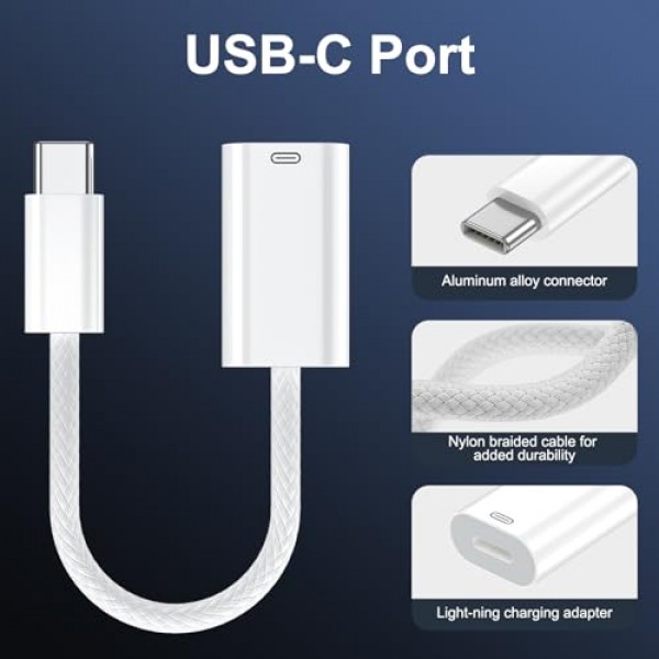 Lightning-USB C 충전 어댑터용, Lightning 암 커넥터용 2팩 USB C Male iPhone 15 Pro/Max iPad Pro Air/iPad 10 및 기타 유형 C 장치용 어댑터 PD 고속 충전