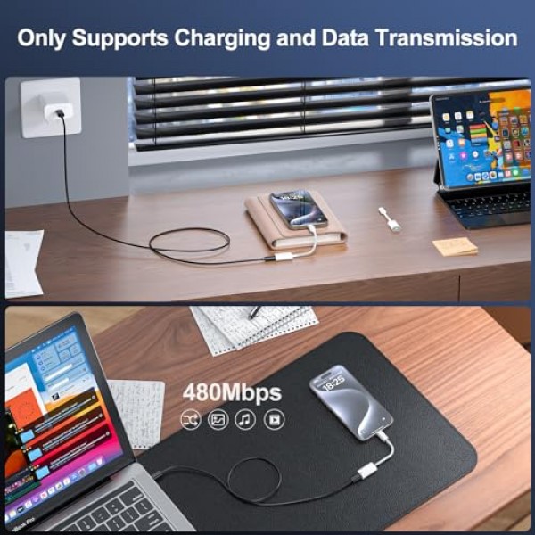 Lightning-USB C 충전 어댑터용, Lightning 암 커넥터용 2팩 USB C Male iPhone 15 Pro/Max iPad Pro Air/iPad 10 및 기타 유형 C 장치용 어댑터 PD 고속 충전