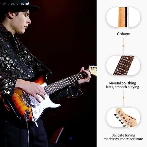 앰프 초보자 키트가 포함된 AODSK 일렉트릭 기타 39인치 솔리드 바디 풀 사이즈,HSS 픽업,모든 액세서리,디지털 튜너,6현,4픽,트레몰로 바,스트랩,긱 백,스타터 키트 -블루