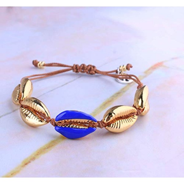 KELITCH 여성용 골드 쉘 Cowrie 비드 팔찌 우정 팔찌 비치 쉘 팔찌 조정 가능한 골드 팔찌