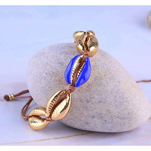 KELITCH 여성용 골드 쉘 Cowrie 비드 팔찌 우정 팔찌 비치 쉘 팔찌 조정 가능한 골드 팔찌