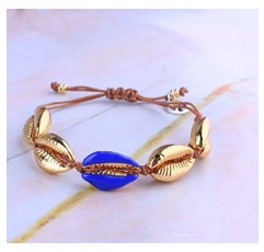 KELITCH 여성용 골드 쉘 Cowrie 비드 팔찌 우정 팔찌 비치 쉘 팔찌 조정 가능한 골드 팔찌