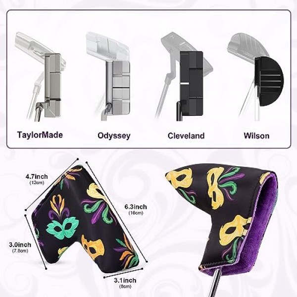 블레이드 퍼터 헤드커버 - 스코티 카메론, 오디세이, PING, 클리블랜드용 자석 잠금 장치 및 파티 마스크 디자인 골프 퍼터 커버