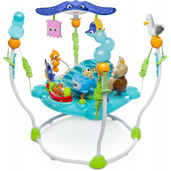 Bright Starts, Disney Baby, Nemo Sea of ​​Activities 점퍼 찾기, 13가지 액티비티가 포함된 액티비티 센터, 조명, 음악 및 바다 소리, 높이 조절이 가능한 아기 딸랑이 및 아기 뮤