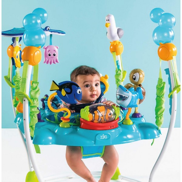 Bright Starts, Disney Baby, Nemo Sea of ​​Activities 점퍼 찾기, 13가지 액티비티가 포함된 액티비티 센터, 조명, 음악 및 바다 소리, 높이 조절이 가능한 아기 딸랑이 및 아기 뮤