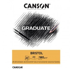 CANSON 대학원 브리스톨 180gsm A3 용지, 매우 매끄럽고 패드 접착 짧은 면, 밝은 흰색 시트 20장, 학생 예술가에게 적합