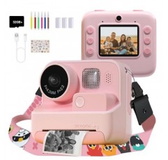 Mafiti 키즈 카메라 즉석 인쇄, 48MP 디지털 카메라 셀카 1080P 비디오 카메라(32G TF 카드 포함), 크리스마스/생일/휴일을 위한 3-12세 소녀 소년을 위한 장난감 선물(핑크색)