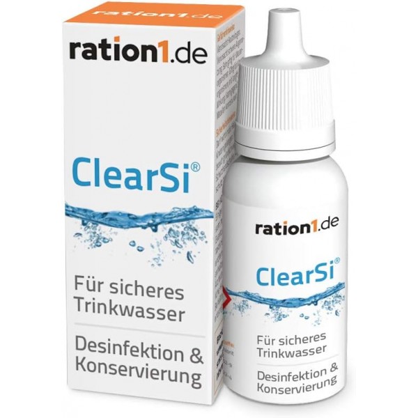 ration1 물 저장 패키지 100리터 - 물 보관, 소독 및 보존 - 비상 물 패키지 - BPA 프리, 접이식 물통 및 ration1 ClearSi