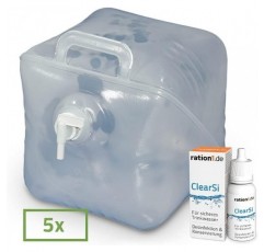 ration1 물 저장 패키지 100리터 - 물 보관, 소독 및 보존 - 비상 물 패키지 - BPA 프리, 접이식 물통 및 ration1 ClearSi