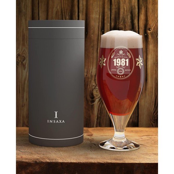 남성을 위한 40번째 생일 선물 - 한정판 1981 프리미엄 품질 맥주 잔(1파인트 / 580ml) 1981년 40번째 생일