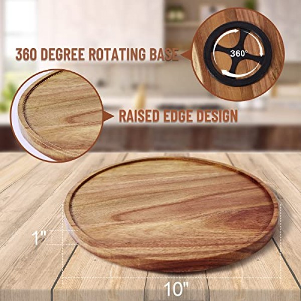 [ 2 팩 ] 10인치 아카시아 나무 레이지 수잔 정리함, 캐비닛용 ACIAZAAZ 레이지 수잔 턴테이블, 테이블용 주방 턴테이블 보관함, 조리대, 식료품 저장실