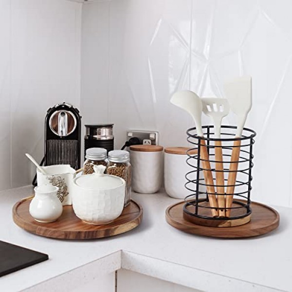 [ 2 팩 ] 10인치 아카시아 나무 레이지 수잔 정리함, 캐비닛용 ACIAZAAZ 레이지 수잔 턴테이블, 테이블용 주방 턴테이블 보관함, 조리대, 식료품 저장실