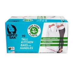 Hippo Sak - 인체 공학적 손잡이가 있는 식물 기반 키 큰 주방 쓰레기 봉투 - 13갤런 쓰레기 봉투 - 재활용 및 친환경 - 초강력 및 누수 방지 키 큰 주방 쓰레기 봉투(90개)