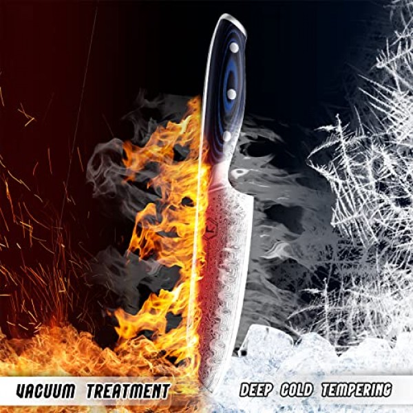 FANTECK 산토쿠 칼 5인치 다마스커스 일본 강철 주방 칼, VG10 67층 고탄소 풀 탱 프로 셰프 및 레스토랑용 최고의 요리사 산토쿠 칼, 블루 G10 손잡이, 선물 상자 및 칼집