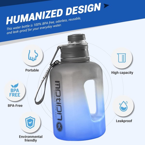 BelonLink 스포츠 물병, 1.6L 물병, 손잡이가 있는 대형 스포츠 물병, BPA 없음, 스포츠 및 야외 활동에 이상적, 가볍고 깨지지 않는 지속 가능, 피트니스용 물병(회색)
