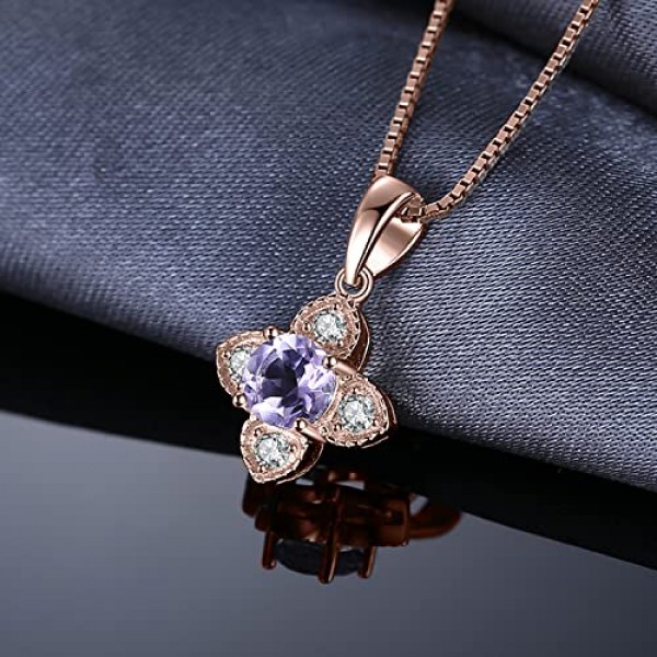 JewelryPalace 섬세한 하트 라운드 컷 정품 자수정 체인 펜던트 45 cm, 퍼플 스톤 주얼리 세트가 있는 체인 플라워, 체인 925 실버 걸스 보석 목걸이 여성용 목걸이 로즈 골드
