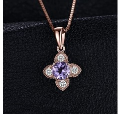 JewelryPalace 섬세한 하트 라운드 컷 정품 자수정 체인 펜던트 45 cm, 퍼플 스톤 주얼리 세트가 있는 체인 플라워, 체인 925 실버 걸스 보석 목걸이 여성용 목걸이 로즈 골드