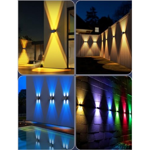 12팩 태양광 울타리 조명, 태양광 조명 실외 4LED 위아래 태양광 벽 조명, 방수 100(웜 화이트+RGB)