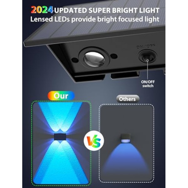 12팩 태양광 울타리 조명, 태양광 조명 실외 4LED 위아래 태양광 벽 조명, 방수 100(웜 화이트+RGB)