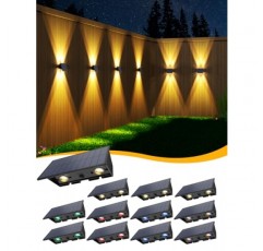 12팩 태양광 울타리 조명, 태양광 조명 실외 4LED 위아래 태양광 벽 조명, 방수 100(웜 화이트+RGB)