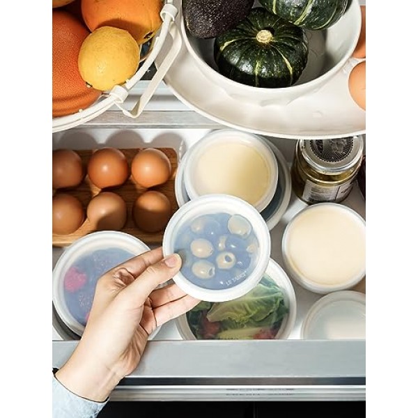 LE TAUCI 뚜껑 달린 라메킨, [2세대] 8온스 오븐 안전 크림 브륄레 라메킨 수플레 접시(덮개 포함), 베이킹, 푸딩, 딥용 쌓을 수 있는 세라믹 그릇, 커스터드, 아이스크림, 4