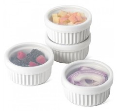 LE TAUCI 뚜껑 달린 라메킨, [2세대] 8온스 오븐 안전 크림 브륄레 라메킨 수플레 접시(덮개 포함), 베이킹, 푸딩, 딥용 쌓을 수 있는 세라믹 그릇, 커스터드, 아이스크림, 4