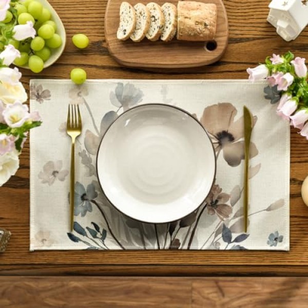 Artoid 모드 갈색 양귀비 꽃 잎 봄 Placemats 파티 주방 식사 장식을위한 4, 12x18 인치 계절 여름 테이블 매트 세트