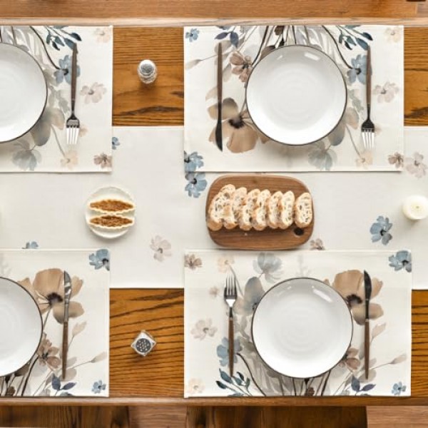 Artoid 모드 갈색 양귀비 꽃 잎 봄 Placemats 파티 주방 식사 장식을위한 4, 12x18 인치 계절 여름 테이블 매트 세트