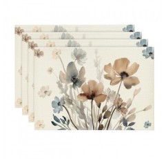 Artoid 모드 갈색 양귀비 꽃 잎 봄 Placemats 파티 주방 식사 장식을위한 4, 12x18 인치 계절 여름 테이블 매트 세트
