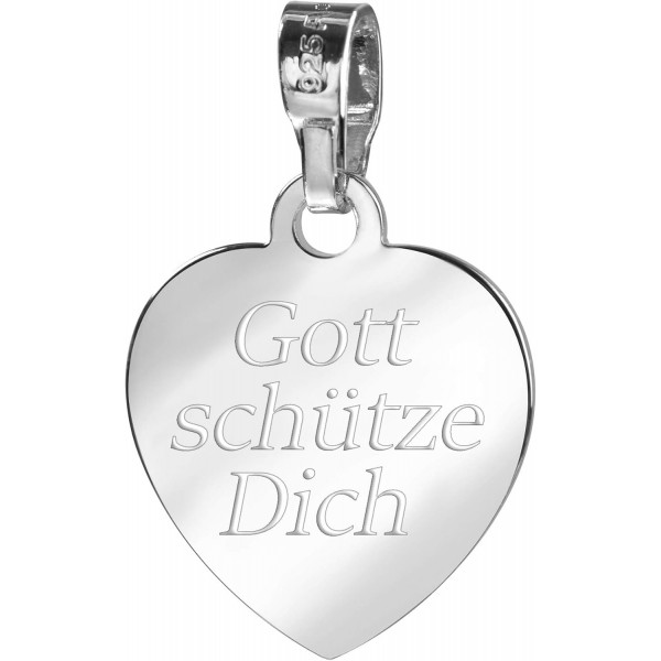 JEVELION 가디언 엔젤 하트 펜던트 실버 펜던트 925 스털링 실버 여성, 남성 및 어린이용 Gott Schütze Dich as a Pendant + Jewellery Case Pendant 925 silver with chain