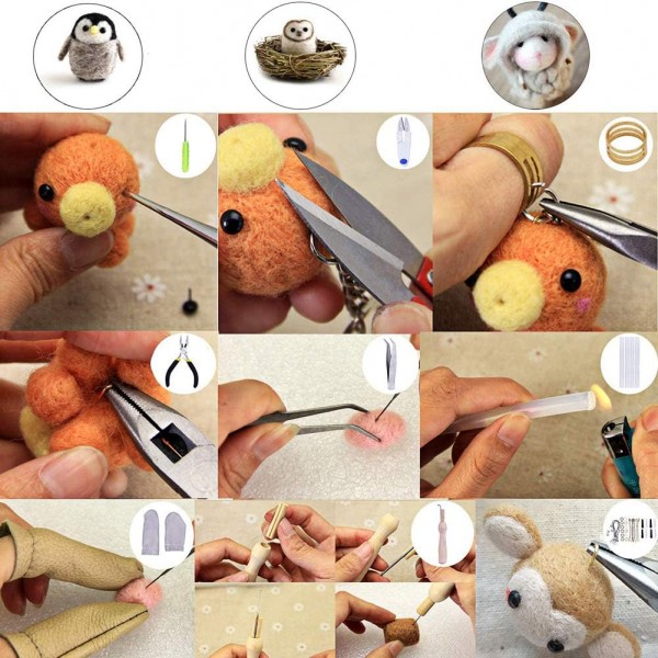 Namner Needle Felting 스타터 키트 Felting 도구가있는 Roving Wool 용 40 가지 색상 Felting Needle 지침 펠트 동물 선물