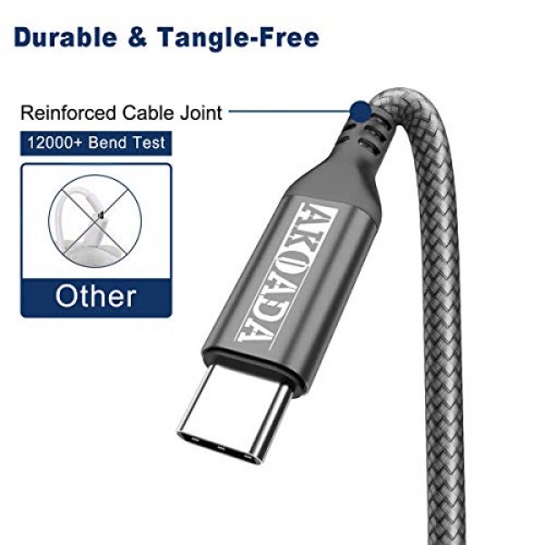 AkoaDa USB C - USB C 100W 케이블 10 FT 2Pack, iPhone 15/15 Pro/15 Plus/15 Pro Max, MacBook Pro2020, iPad Pro/Air 5/4, Samsung Galaxy S22/S23+/용 5A 고속 충전 USB C 충전기 케이블 S23 울트라,그레이