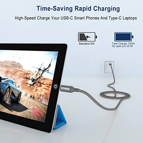 AkoaDa USB C - USB C 100W 케이블 10 FT 2Pack, iPhone 15/15 Pro/15 Plus/15 Pro Max, MacBook Pro2020, iPad Pro/Air 5/4, Samsung Galaxy S22/S23+/용 5A 고속 충전 USB C 충전기 케이블 S23 울트라,그레이