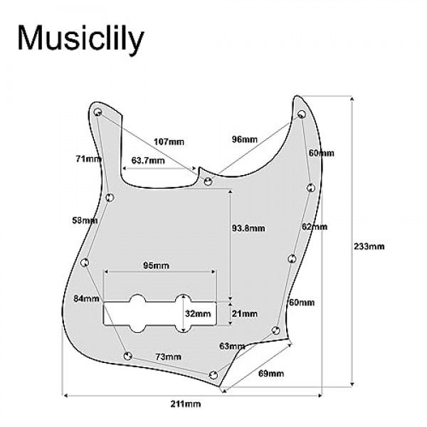 펜더 미국산/멕시코산 표준 재즈 베이스용 Musiclily 10 홀 J 베이스 픽가드, 4플라이 블랙 펄