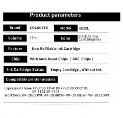 COCADEEX 603XL 승화 잉크 리필 키트 Ep Expression Home XP-2100 XP-2105 XP-3100 XP-4105 XP-4100 XP-3105 Workforce WF-2830 WF-2835 WF-2850 WF-2810 프린터