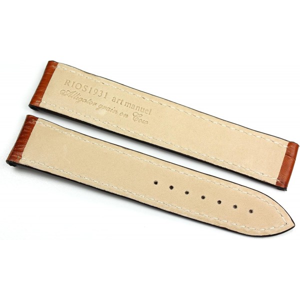 Rios 남성용 가죽 시계 스트랩, 20mm, 악어 엠보싱 처리, 브라운, 오메가 폴딩 버클용, 1931년