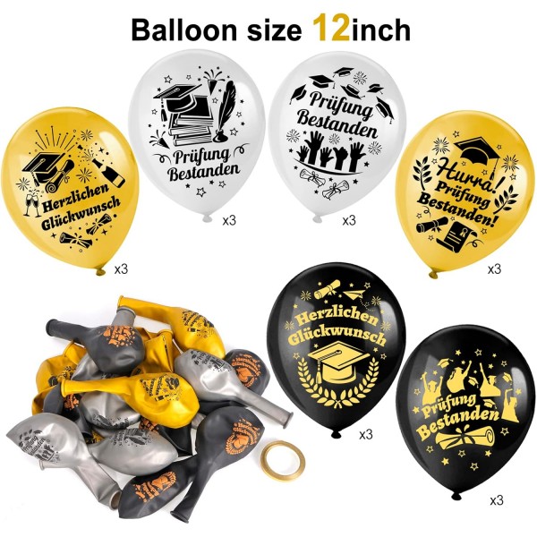 HOWAF 졸업 장식, 축하 화환 졸업 화환 졸업 배너 시험 합격 풍선 ABI 2023 풍선 졸업 라텍스 풍선 졸업 Abitur 2023 장식