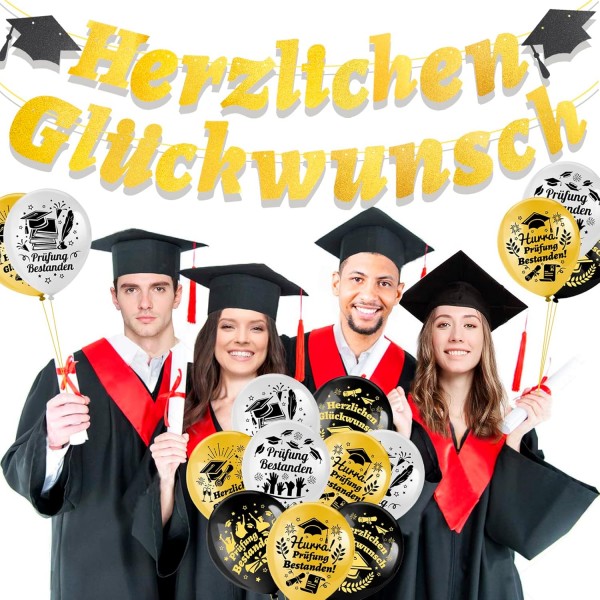 HOWAF 졸업 장식, 축하 화환 졸업 화환 졸업 배너 시험 합격 풍선 ABI 2023 풍선 졸업 라텍스 풍선 졸업 Abitur 2023 장식