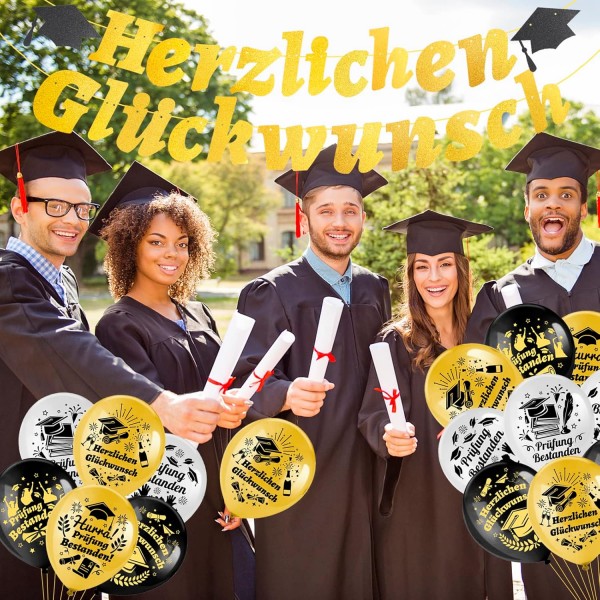 HOWAF 졸업 장식, 축하 화환 졸업 화환 졸업 배너 시험 합격 풍선 ABI 2023 풍선 졸업 라텍스 풍선 졸업 Abitur 2023 장식