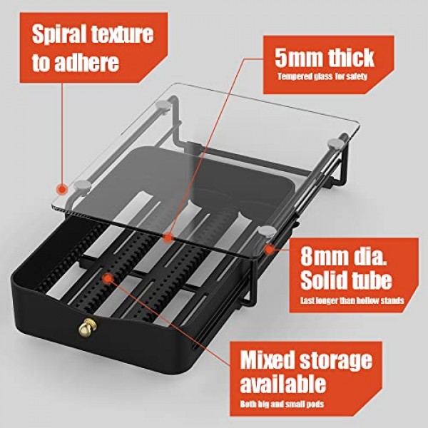 EVERIE 크리스탈 강화 유리 상단 정리 서랍 홀더 Nespresso Vertuo 캡슐과 호환 가능, 21개의 대형 또는 30개의 소형 Vertuoline 포드와 호환 가능, 소형, NP02S